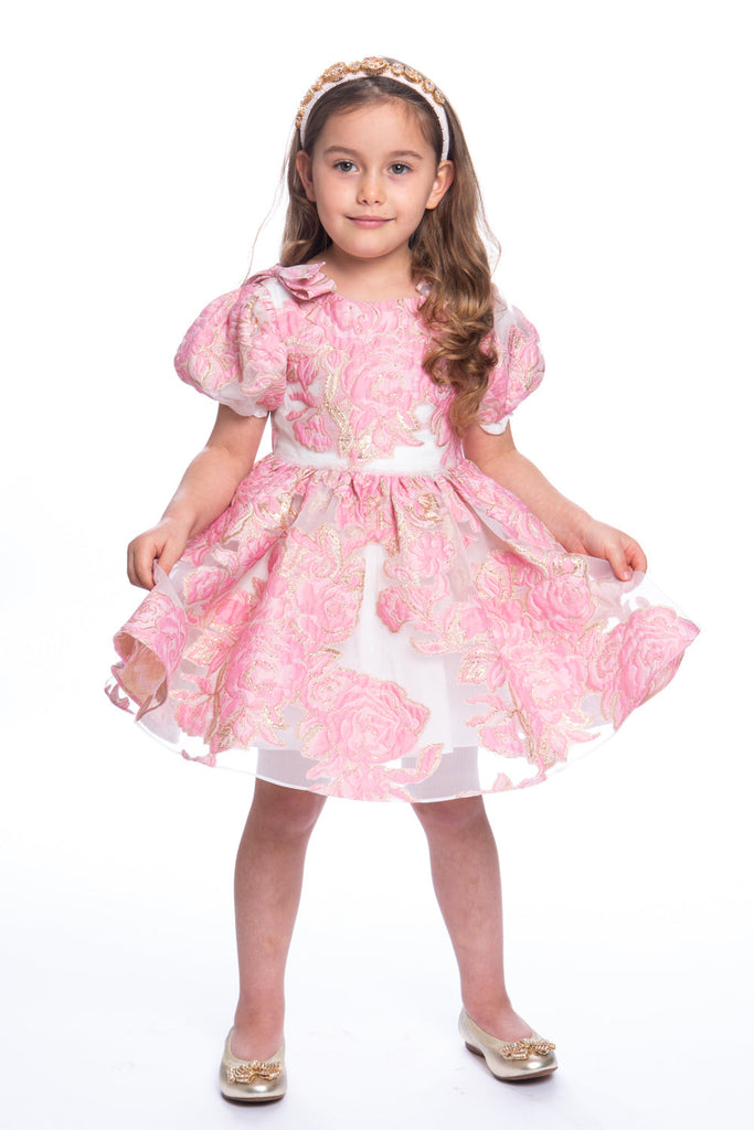 david charles pink dress Girls Pink & Gold Floral Tulle Dress