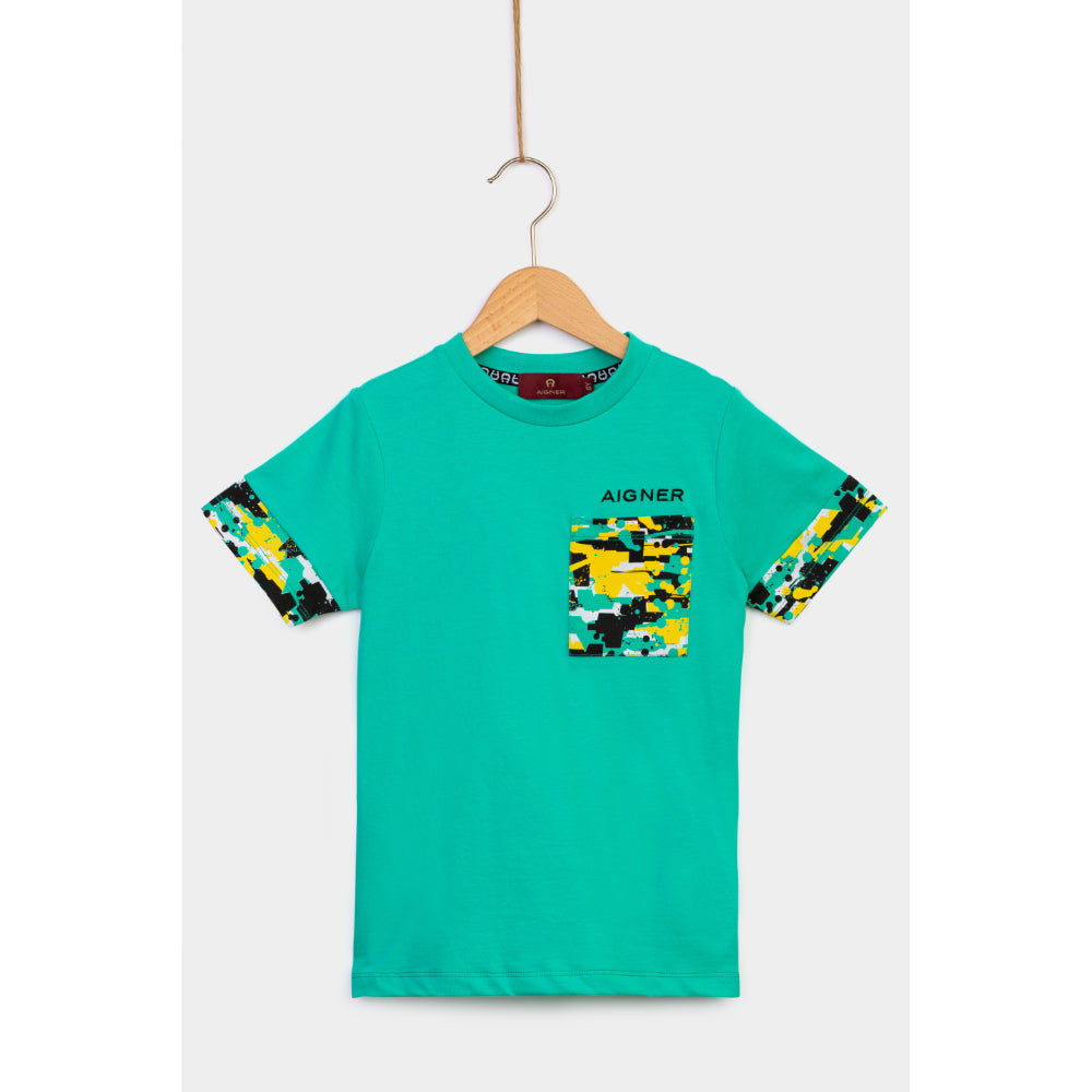 Aigner Kids Boy's Aqua Green Cotton T-Shirt