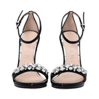 Albano Women's Black Patent Leather Crystal-Toe Heeled Sandal