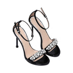Albano Women's Black Patent Leather Crystal-Toe Heeled Sandal