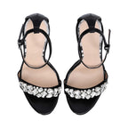 Albano Women's Black Patent Leather Crystal-Toe Heeled Sandal