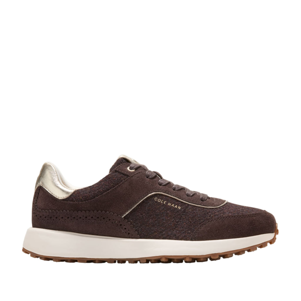 W34884:CH DK CHOCOLATE SUEDE/WOOL/SOFT GOLD/WHITE