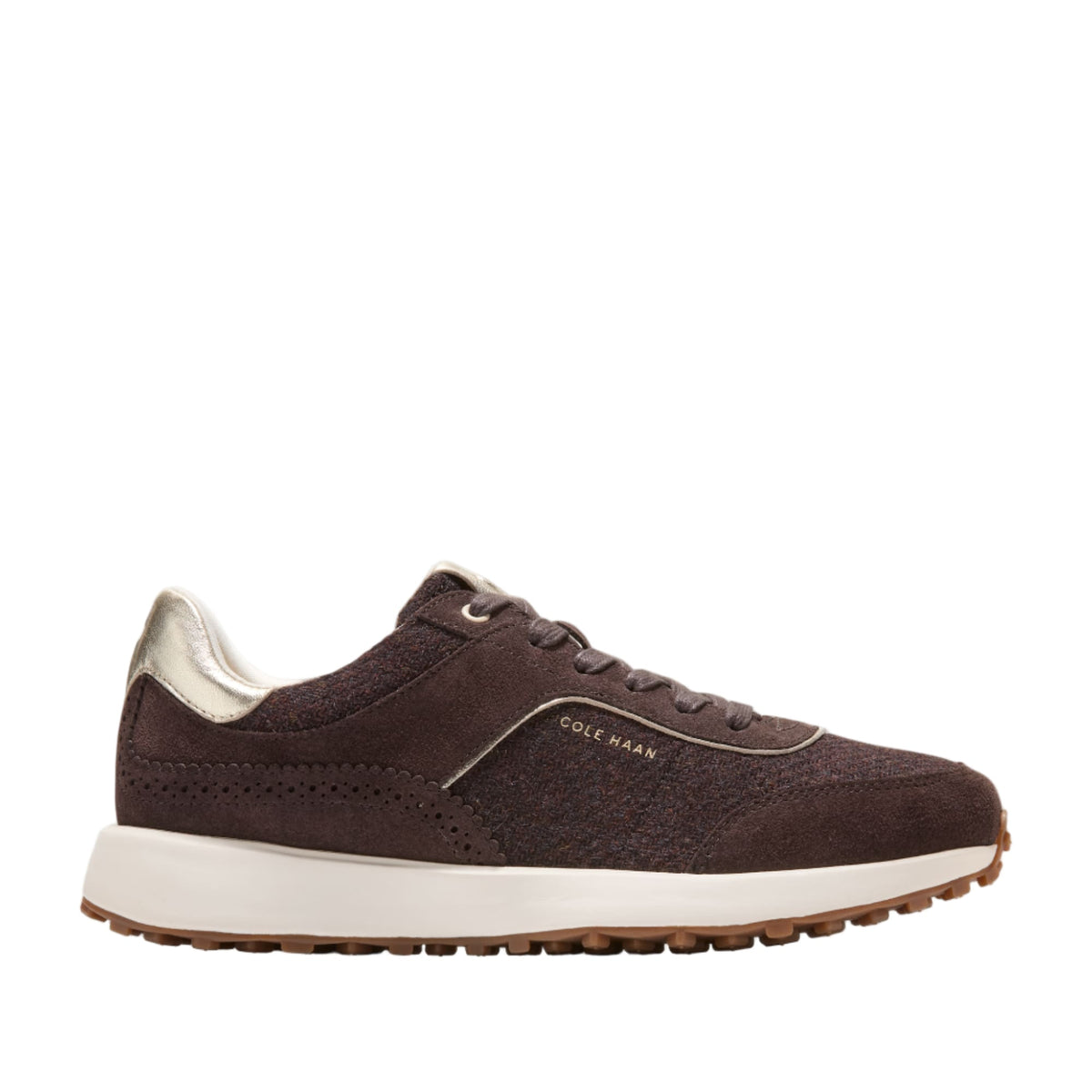 W34884:CH DK CHOCOLATE SUEDE/WOOL/SOFT GOLD/WHITE