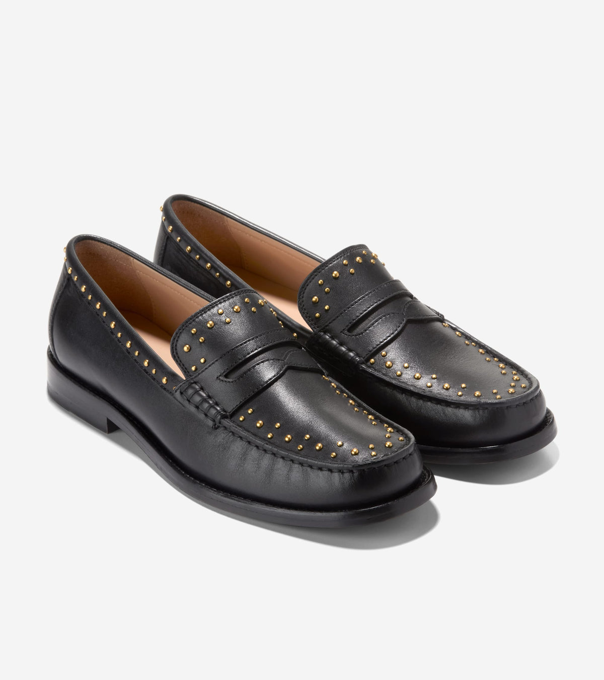 W34197:BLACK LEATHER/GOLD STUDS