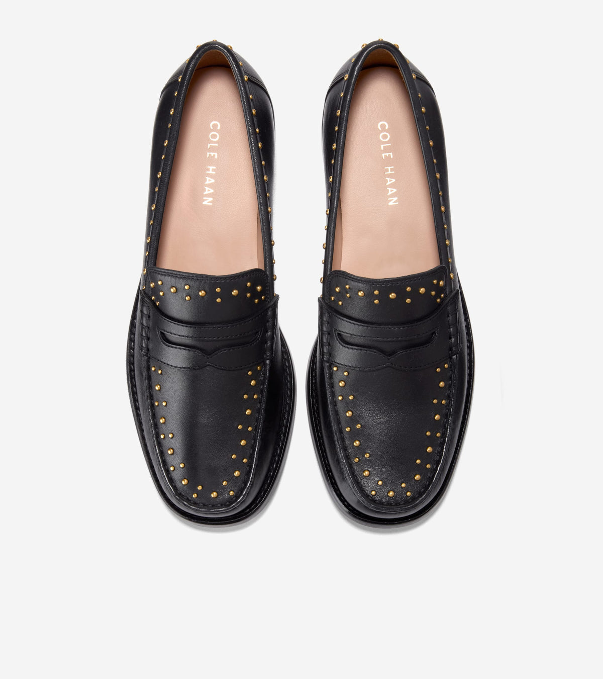 W34197:BLACK LEATHER/GOLD STUDS