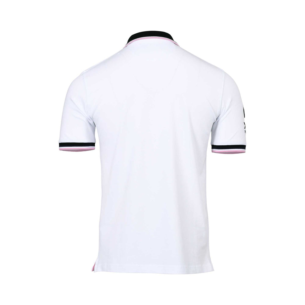 Eden Park Men's White Zip Polo Shirt with Black & Pink Trim