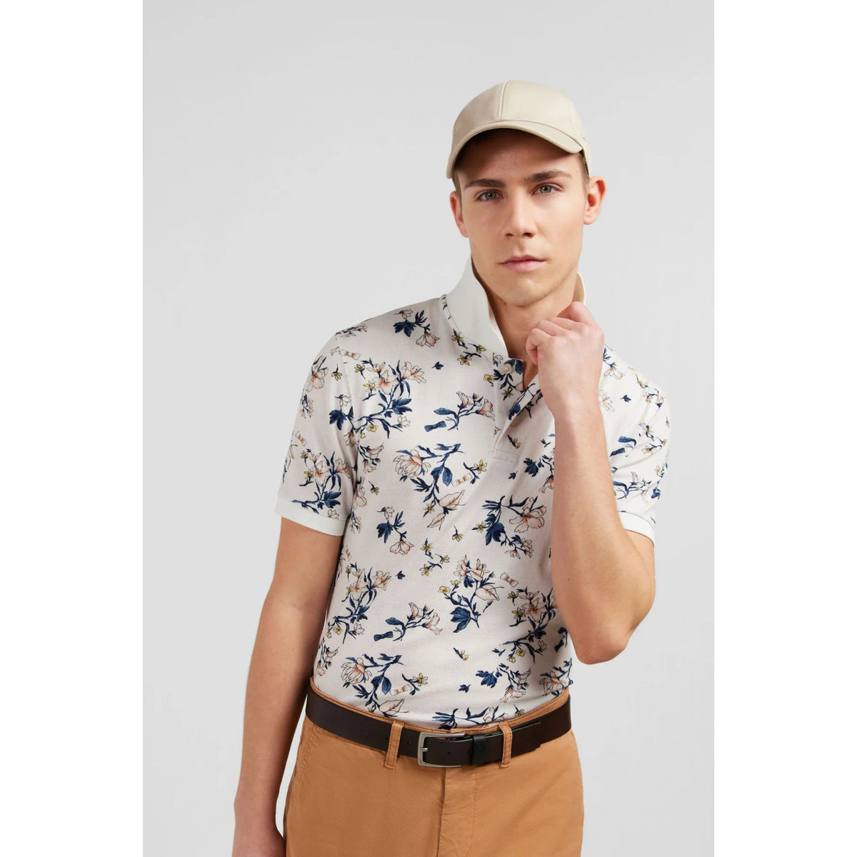 Eden Park Floral Printed White Polo Shirt