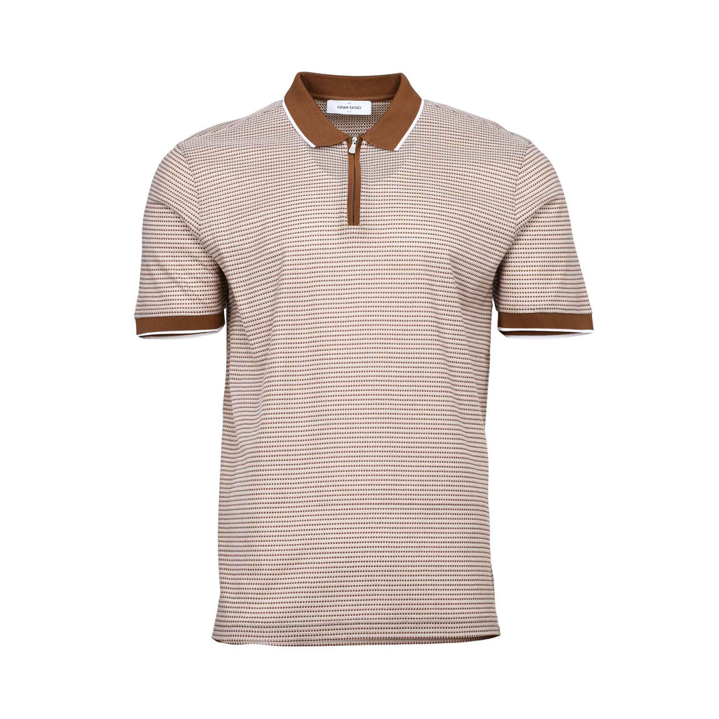 Gran Sasso Men's Patterned Knit Zip Polo Shirt - (Available in Black & Brown)