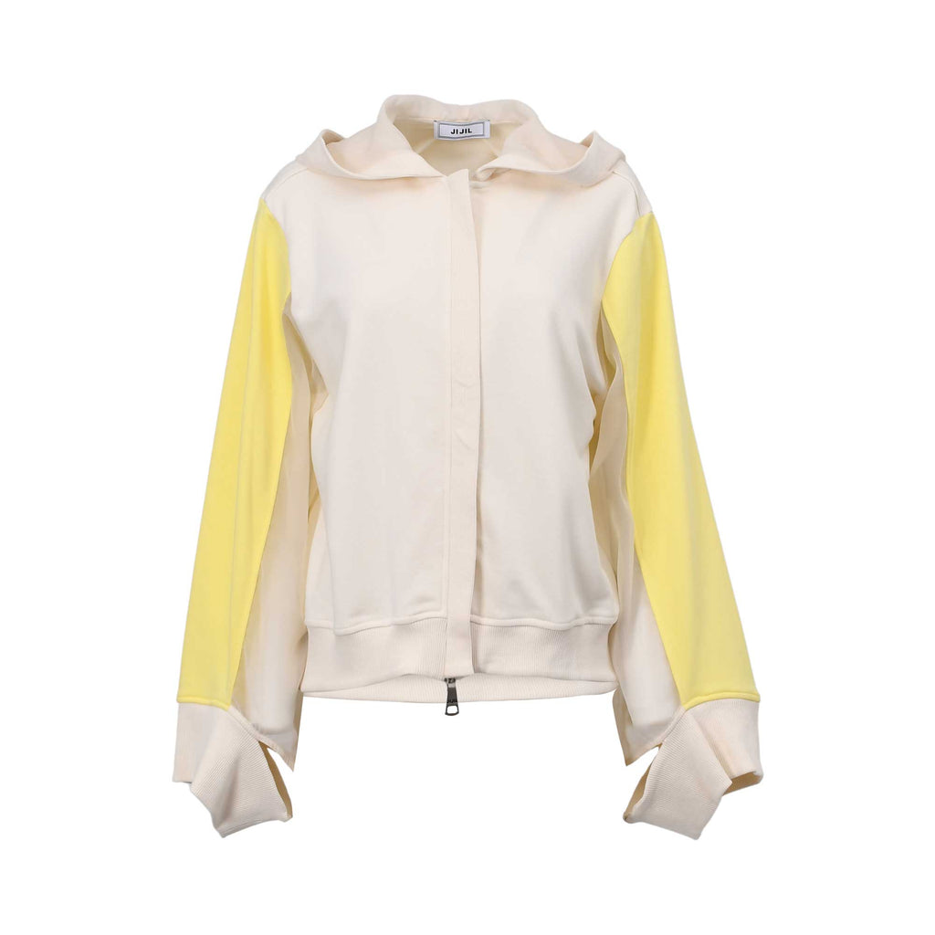 Jijil Women's Beige & Yellow Top With Hoodie