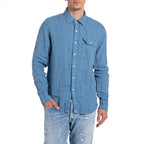 Replay Men's  Regular Fit Shirt in Linen with Pocket