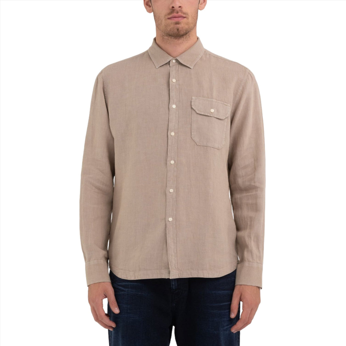 Replay Men's  Regular Fit Shirt in Linen with Pocket