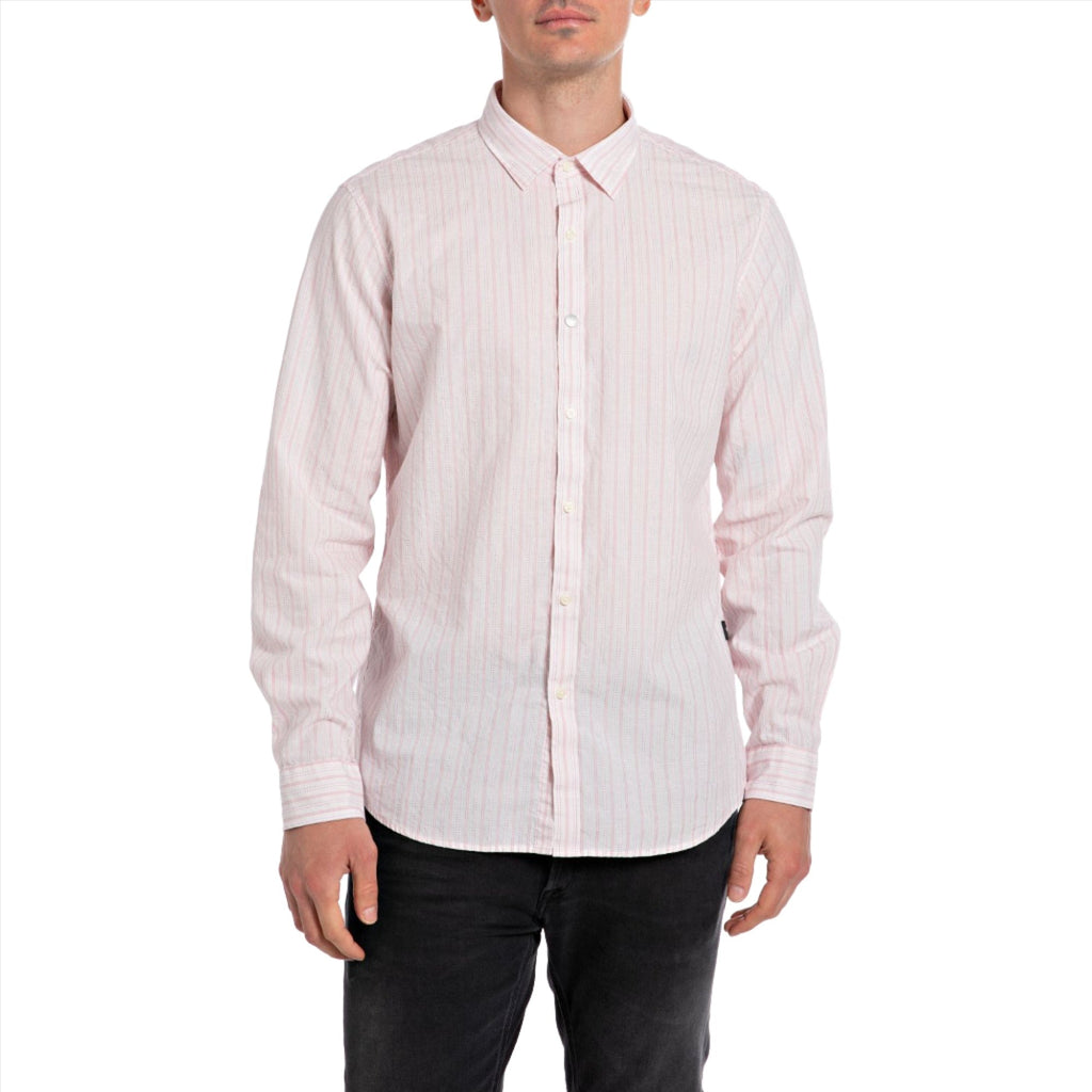 Replay Men's Shirt in Striped Dobby Cotton