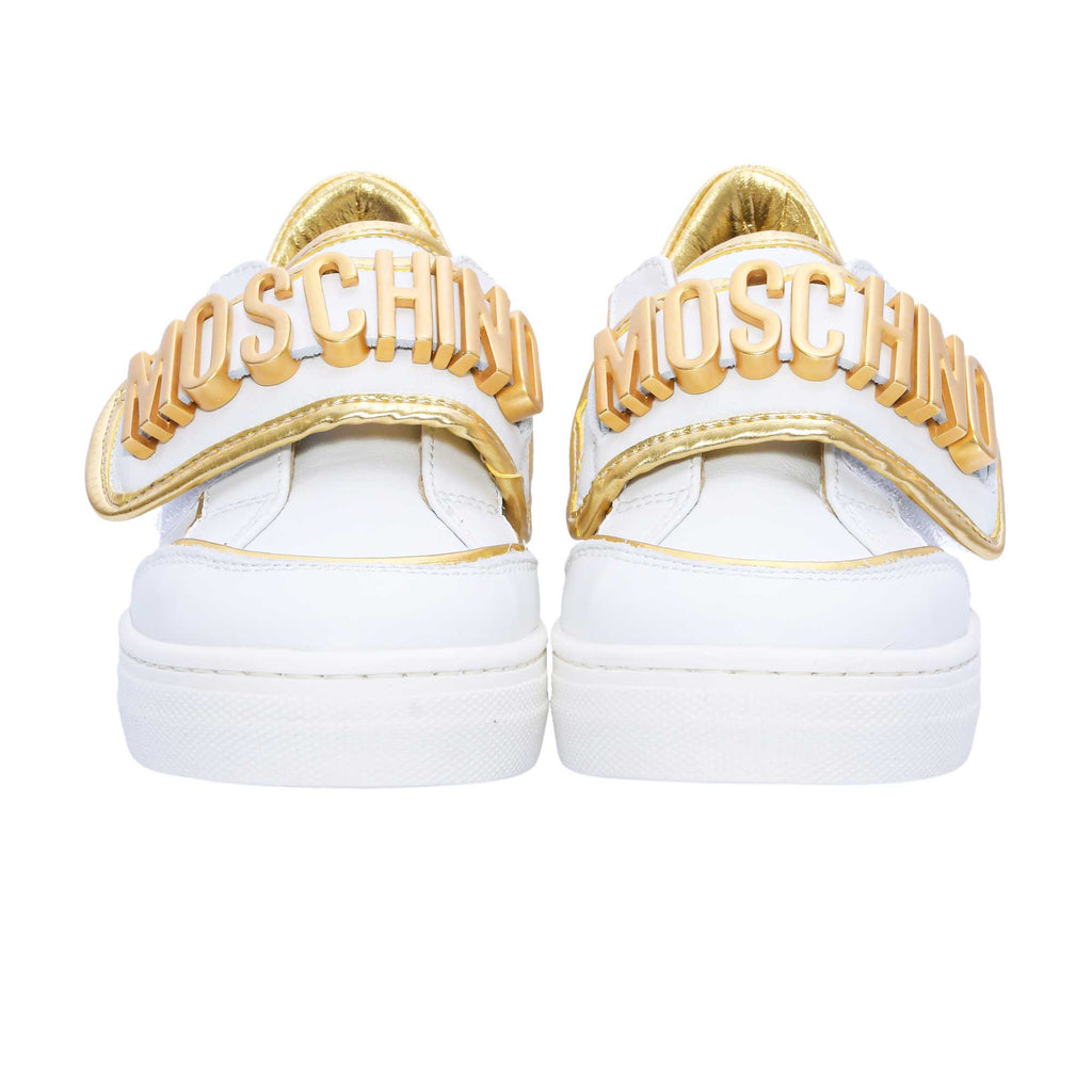 Moschino Kids Unisex White & Gold Sneaker