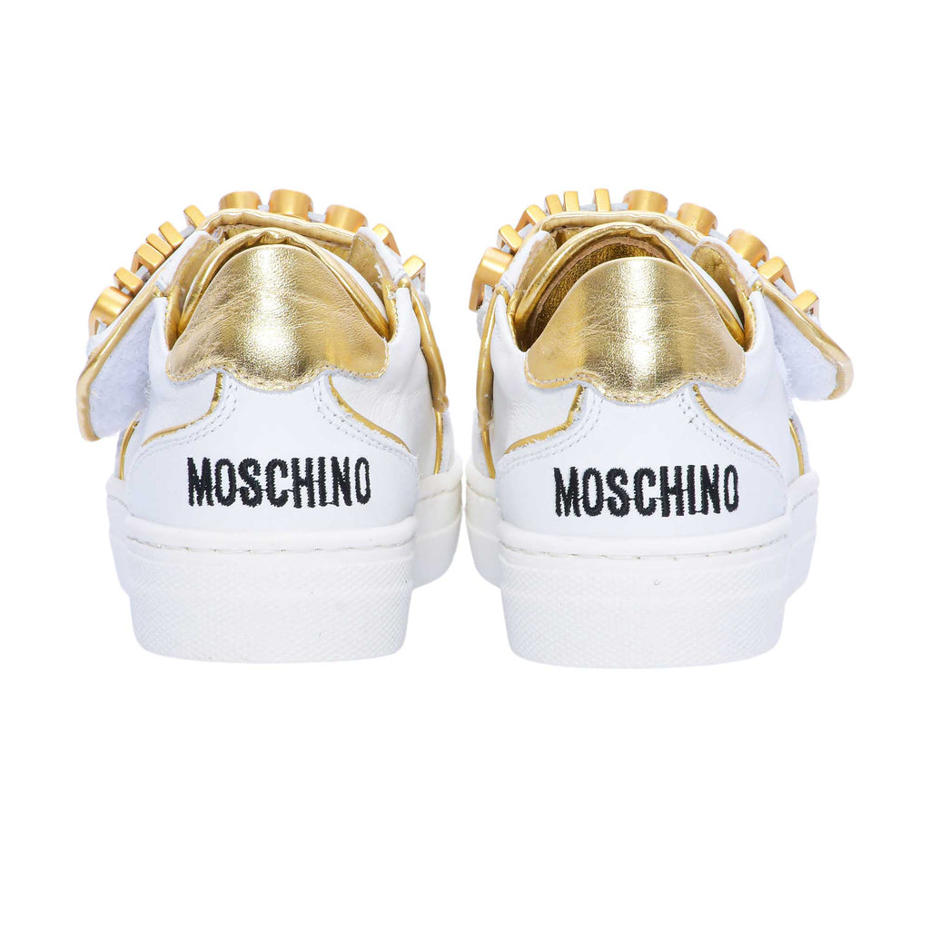 Moschino Kids Unisex White & Gold Sneaker