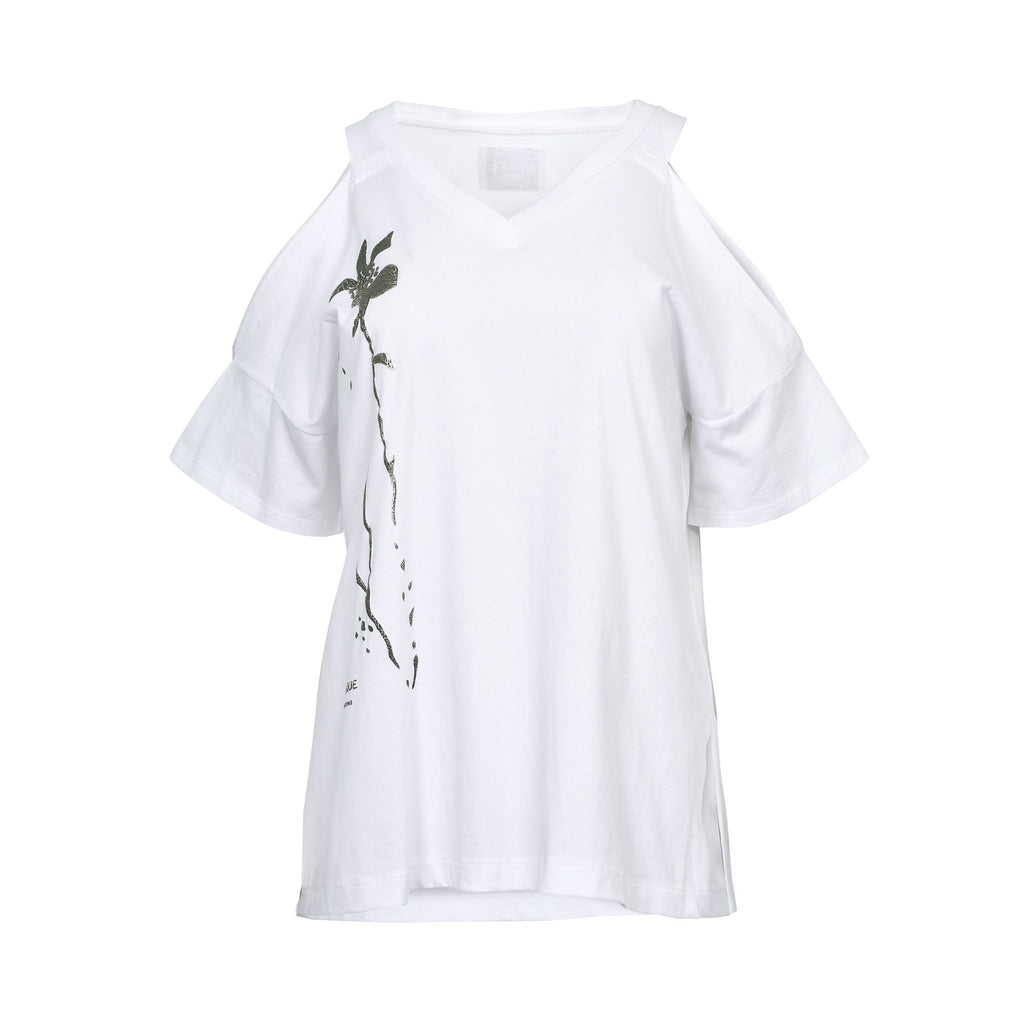Oblique Creations Ladies Cold-Shoulder T-shirt with Graphic Print