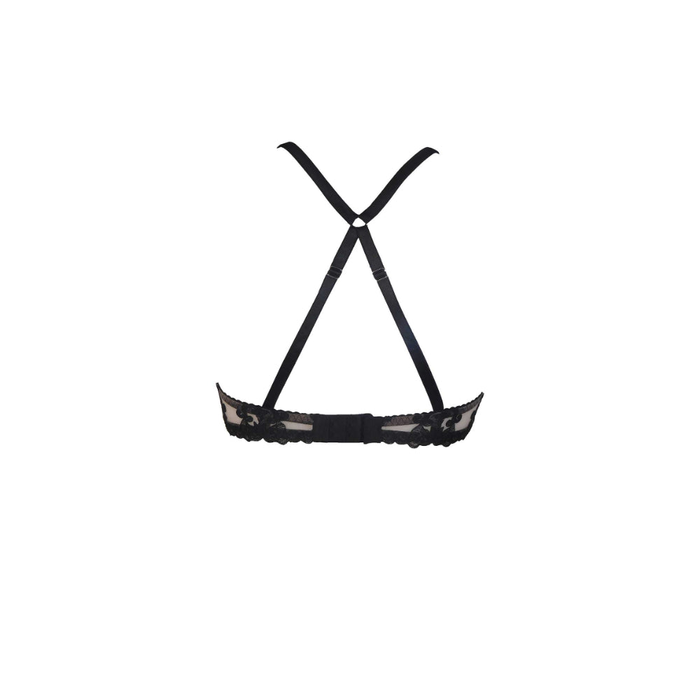 Fleur Of England Embroidered Onyx Strap Balcony Bra