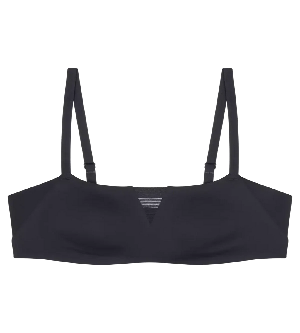 Product-only view of the Triumph Flex Smart black non-wired bra, highlighting the smooth fabric and flexible, wire-free comfort. Find Online Today