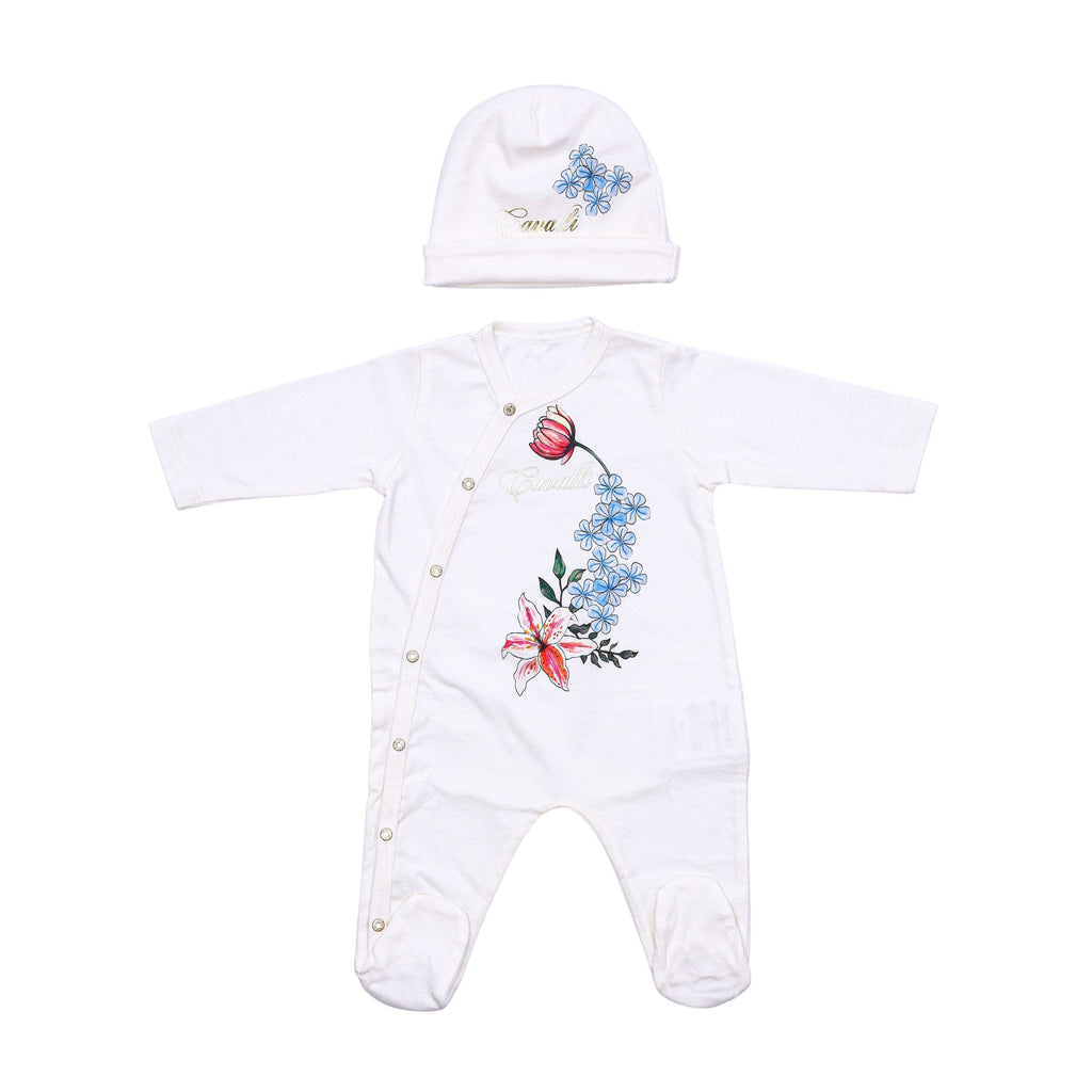 Roberto Cavalli Kids New Born Baby Girl's White Set Sleepsuit & Hat