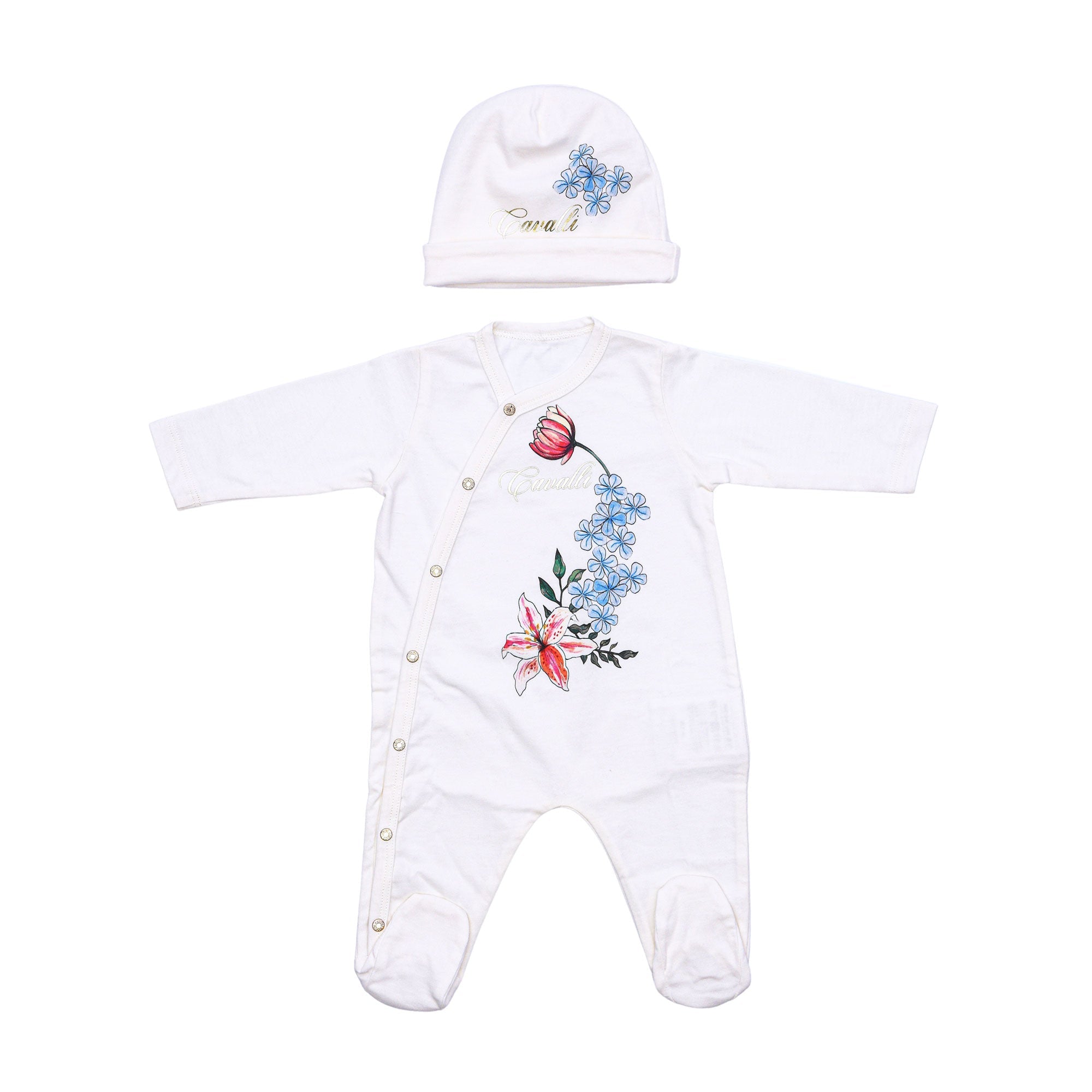 Roberto Cavalli Kids New Born Baby Girl's White Set Sleepsuit & Hat