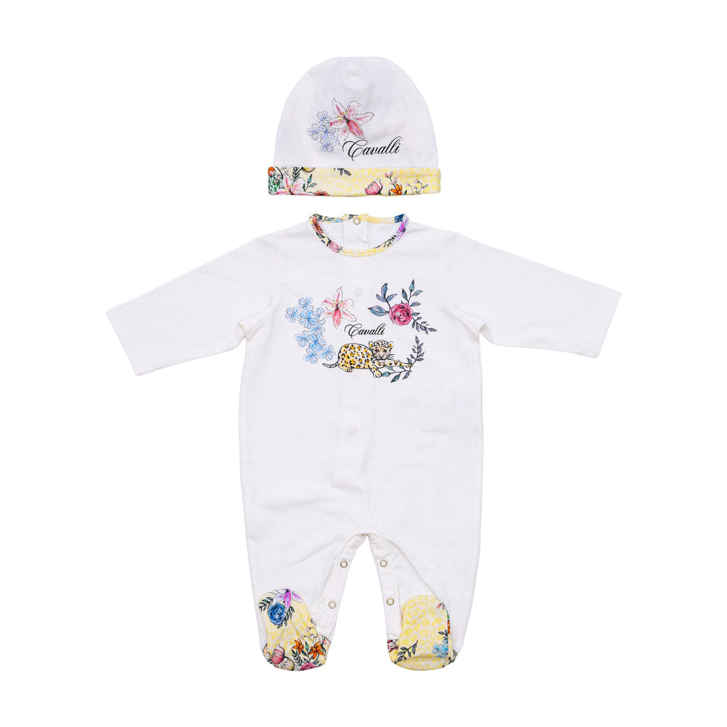 Roberto Cavalli Kids New Born Baby Girl's White Set Sleepsuit & Hat