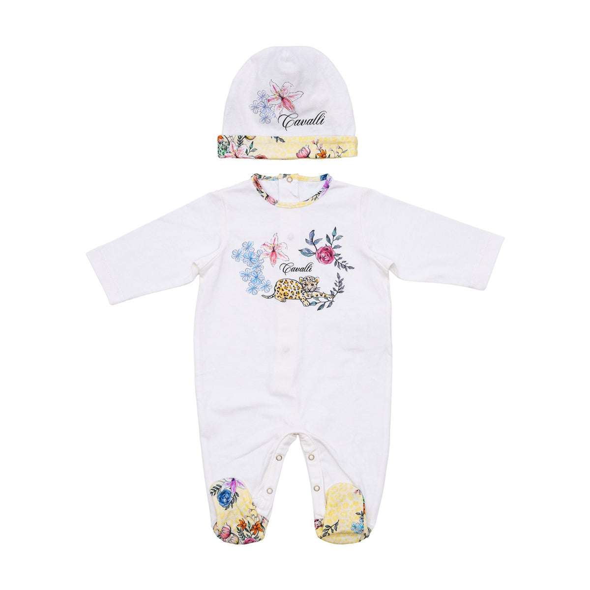 Roberto Cavalli Kids New Born Baby Girl's White Set Sleepsuit & Hat