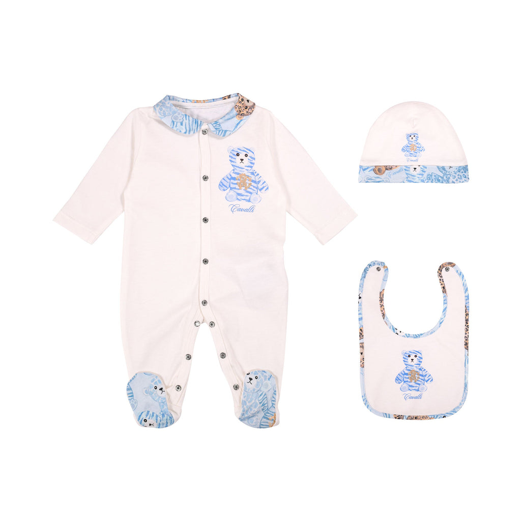 Roberto Cavalli Kids New Born White & Blue Sleepsuit Set