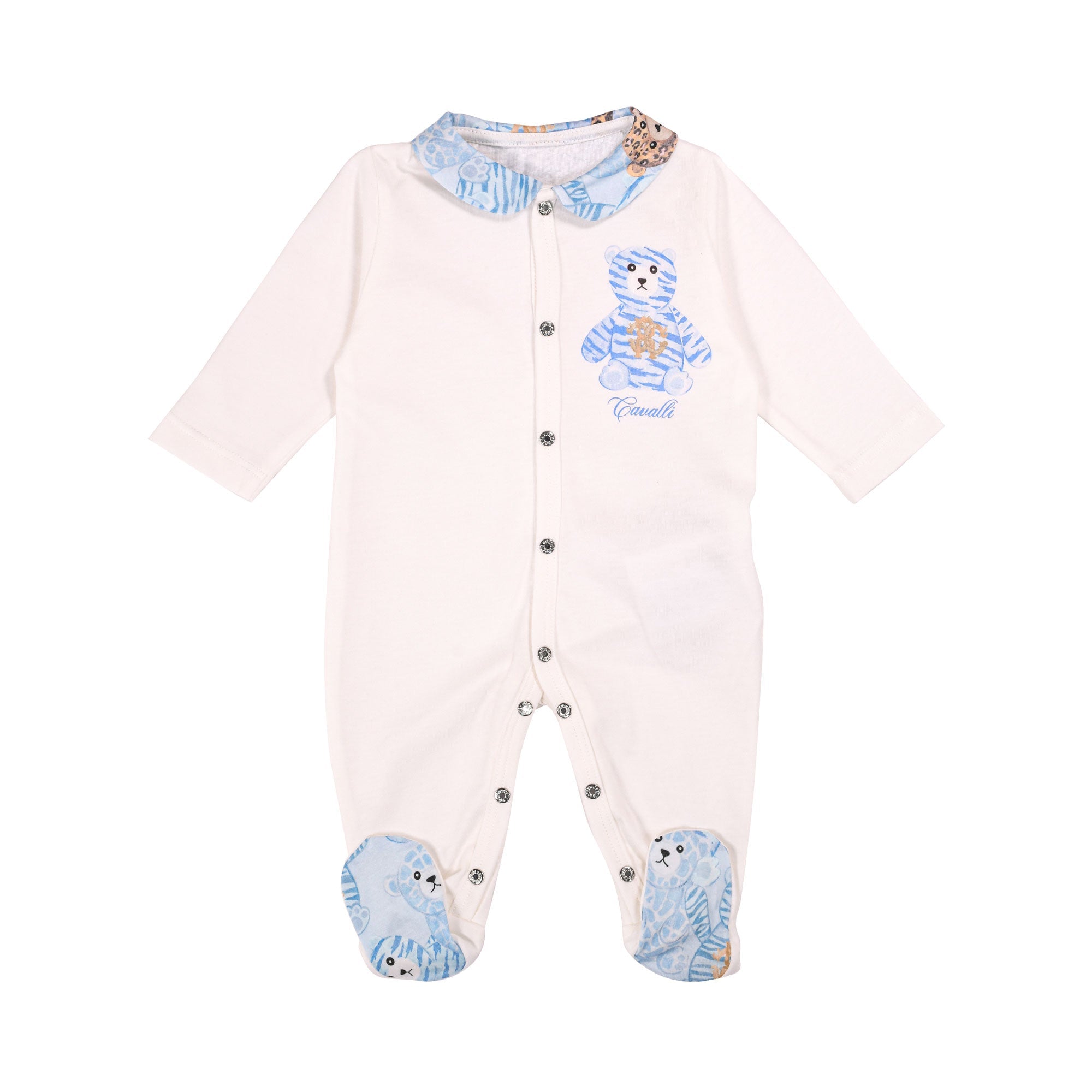 Roberto Cavalli Kids New Born White & Blue Sleepsuit Set