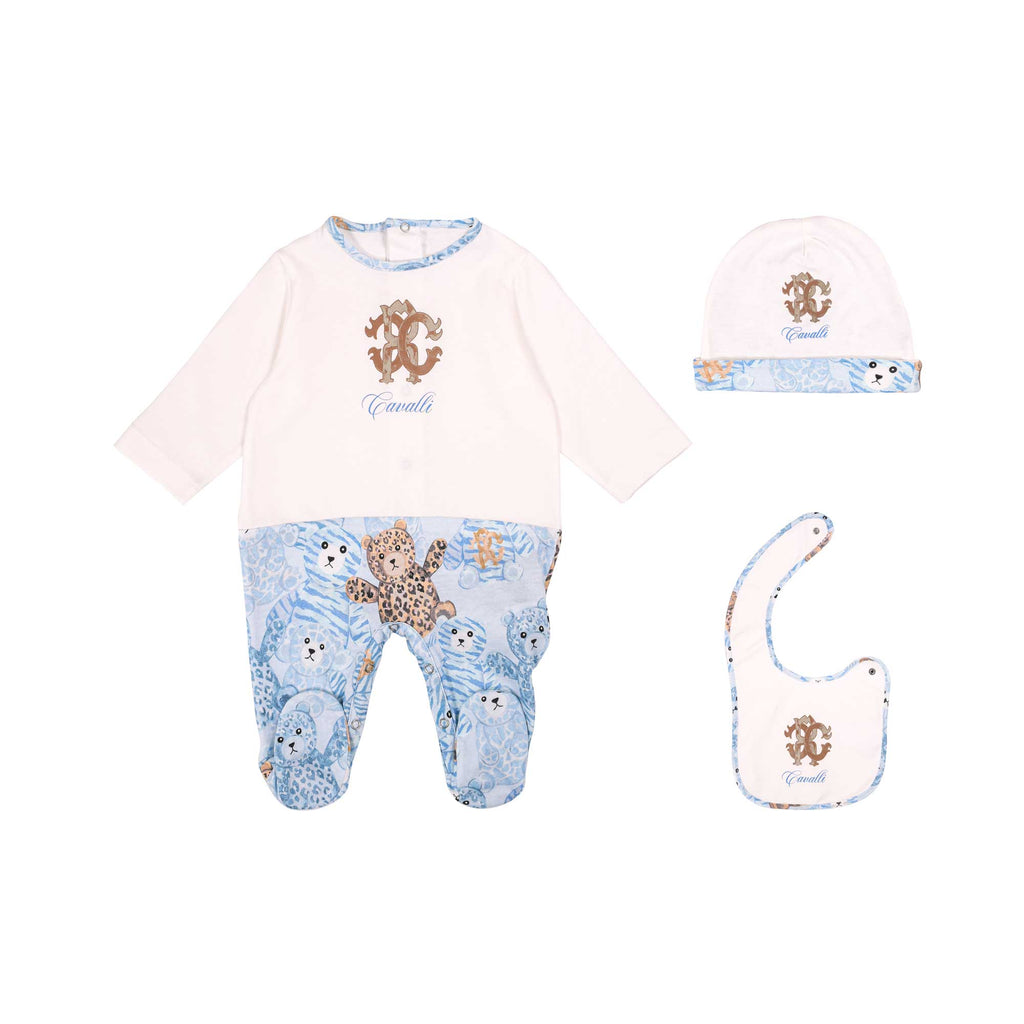 Roberto Cavalli Kids New Born Boy's White & Blue Sleepsuit Set