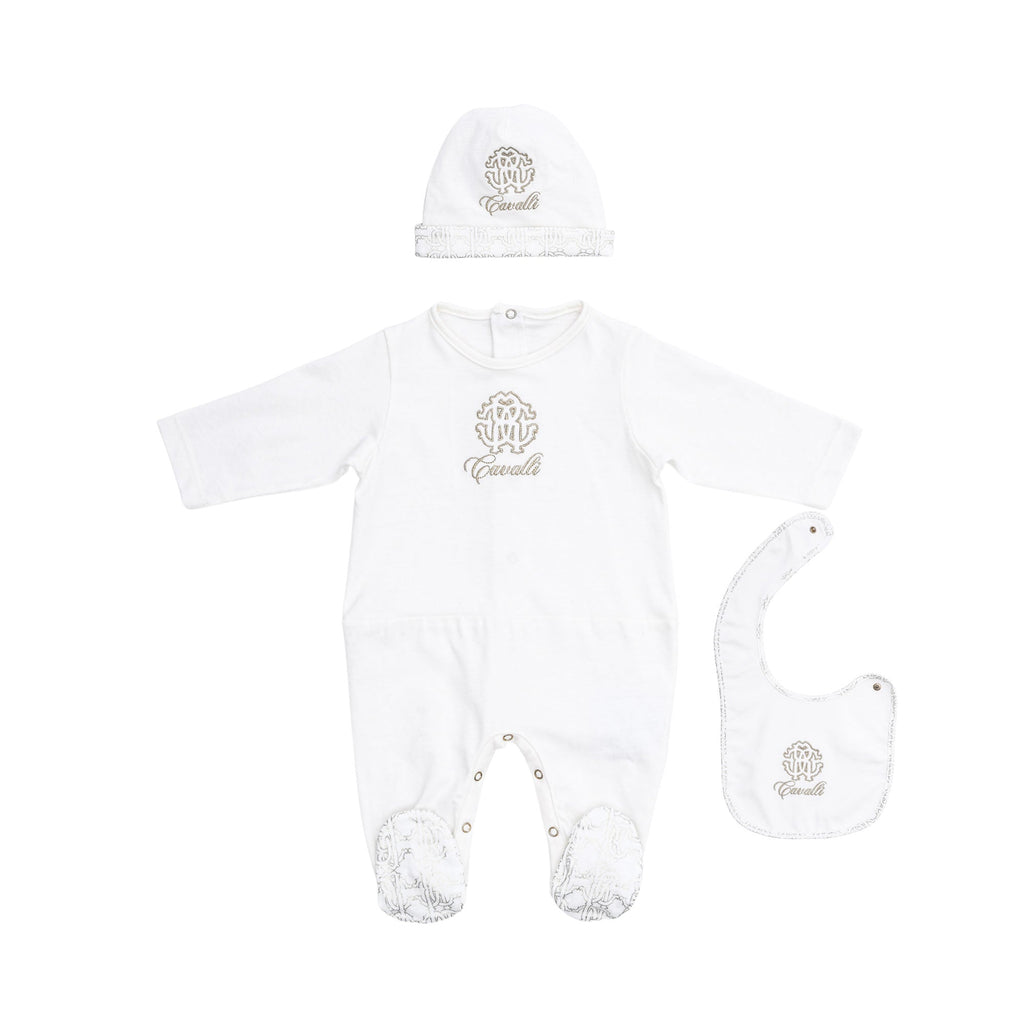 Roberto Cavalli Kids New Born White & Gold Sleepsuit Set