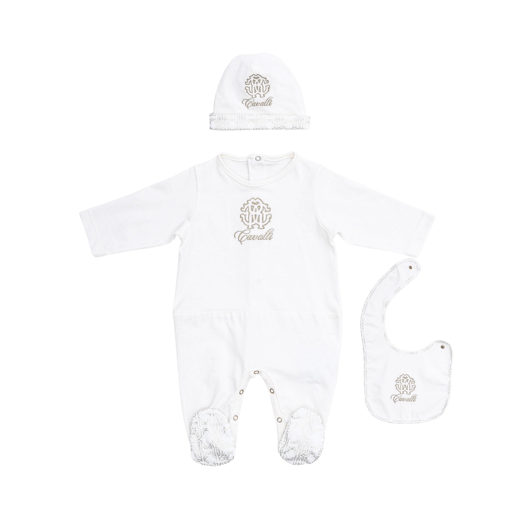 Roberto Cavalli Kids New Born White & Gold Sleepsuit Set