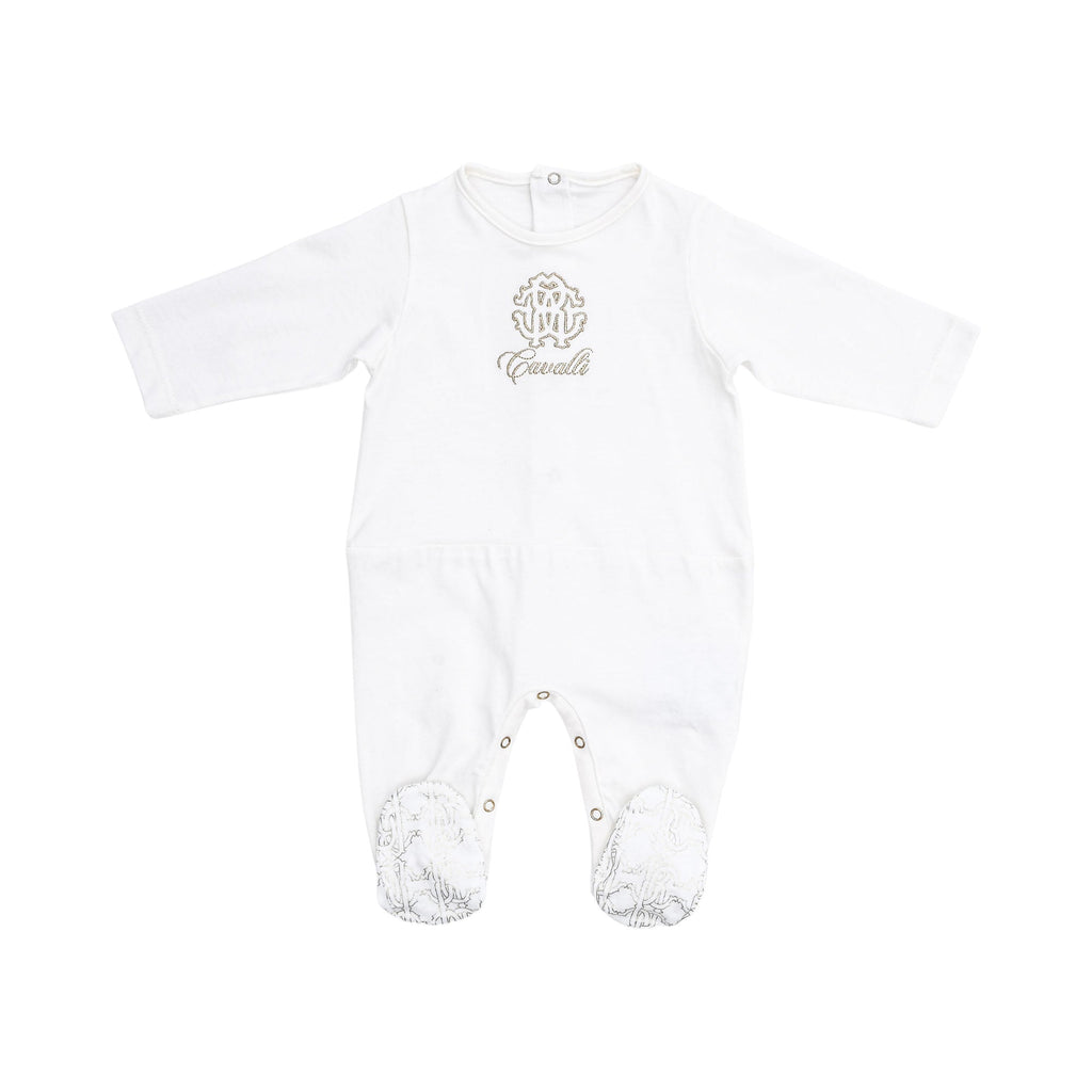 Roberto Cavalli Kids New Born White & Gold Sleepsuit Set