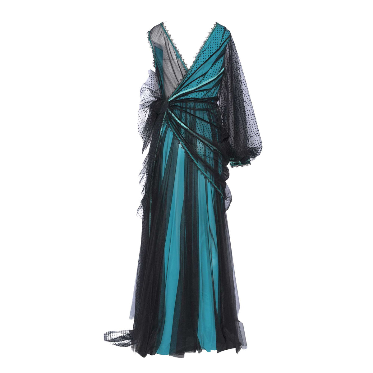 Supria Munjal Dynasty Green and Black Long Tulle Dress