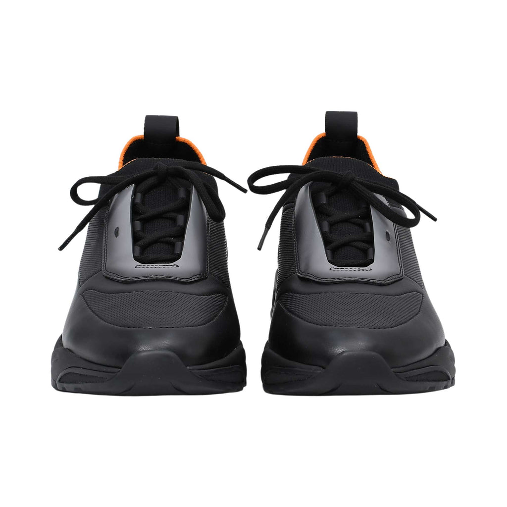 Santoni Men's Hybrid Black & Orange Leather & Knit Sneaker