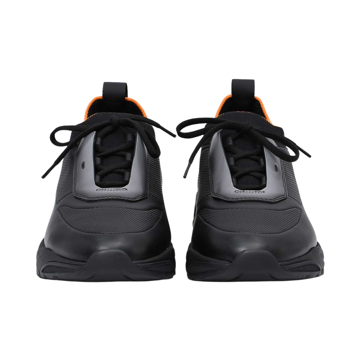 Santoni Men's Hybrid Black & Orange Leather & Knit Sneaker