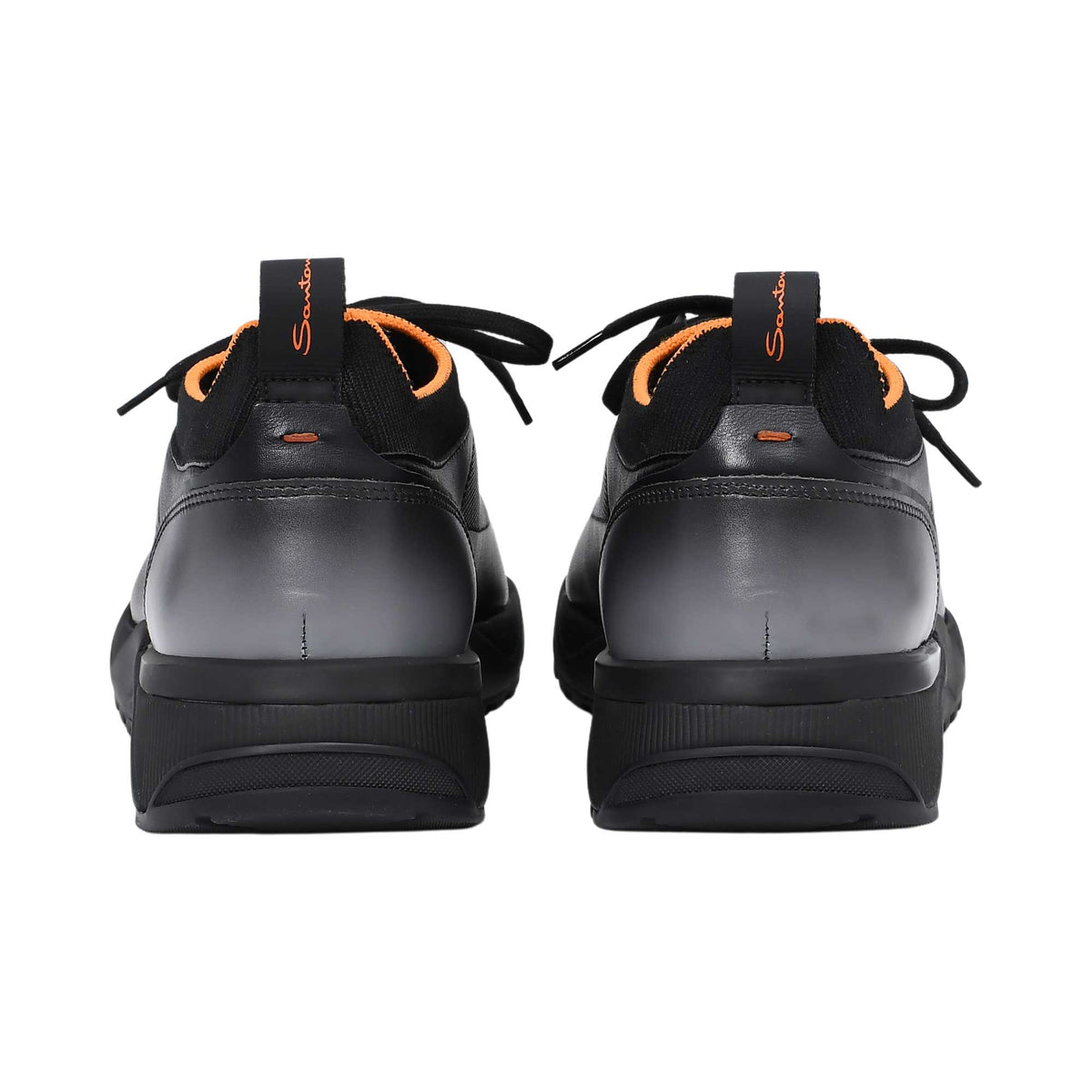 Santoni Men's Hybrid Black & Orange Leather & Knit Sneaker