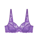 Triumph Amourette 300 Summer wired bra in purple product-only view, featuring unpadded floral lace cups and supportive underwiring. Shop Online Today