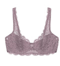 Triumph Amourette 300 wired padded bra in purple product-only view, showcasing the floral lace overlay. Shop Online Today