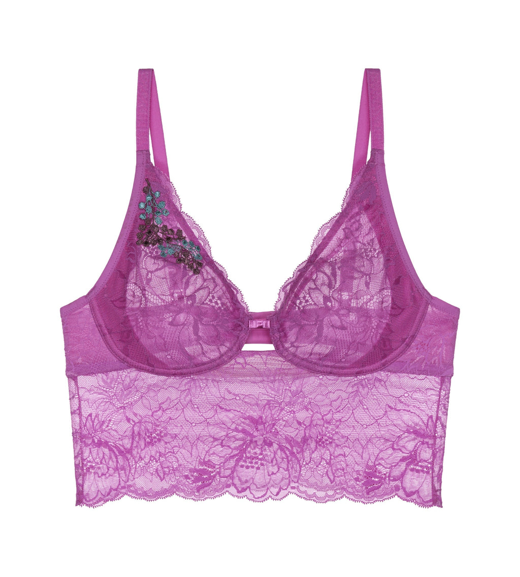 Triumph Amourette Charm Summer longline bustier in Pink product-only view, showcasing the floral lace and extended under-bust band. Available Online at Blue Salon Qatar