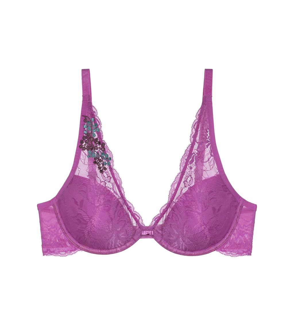 Triumph Amourette Charm Summer wired padded bra in pink product-only view, showing the floral lace overlay and smooth padded cups. Now Available at Blue Salon Qatar
