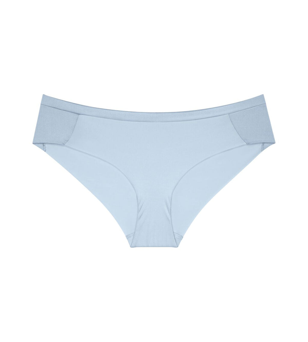 Triumph Body Make-Up Soft Touch light blue hipster panty product-only view, highlighting the seamless finish and soft fabric. Available Online at Blue Salon Qatar