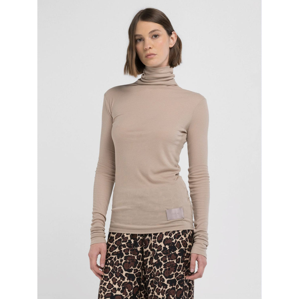 Replay Women's Slim Fit Top with Long Sleeve and Hight Neck