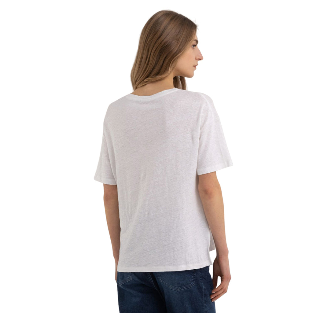 Replay Women's V-neck T-shirt in Stretch Linen