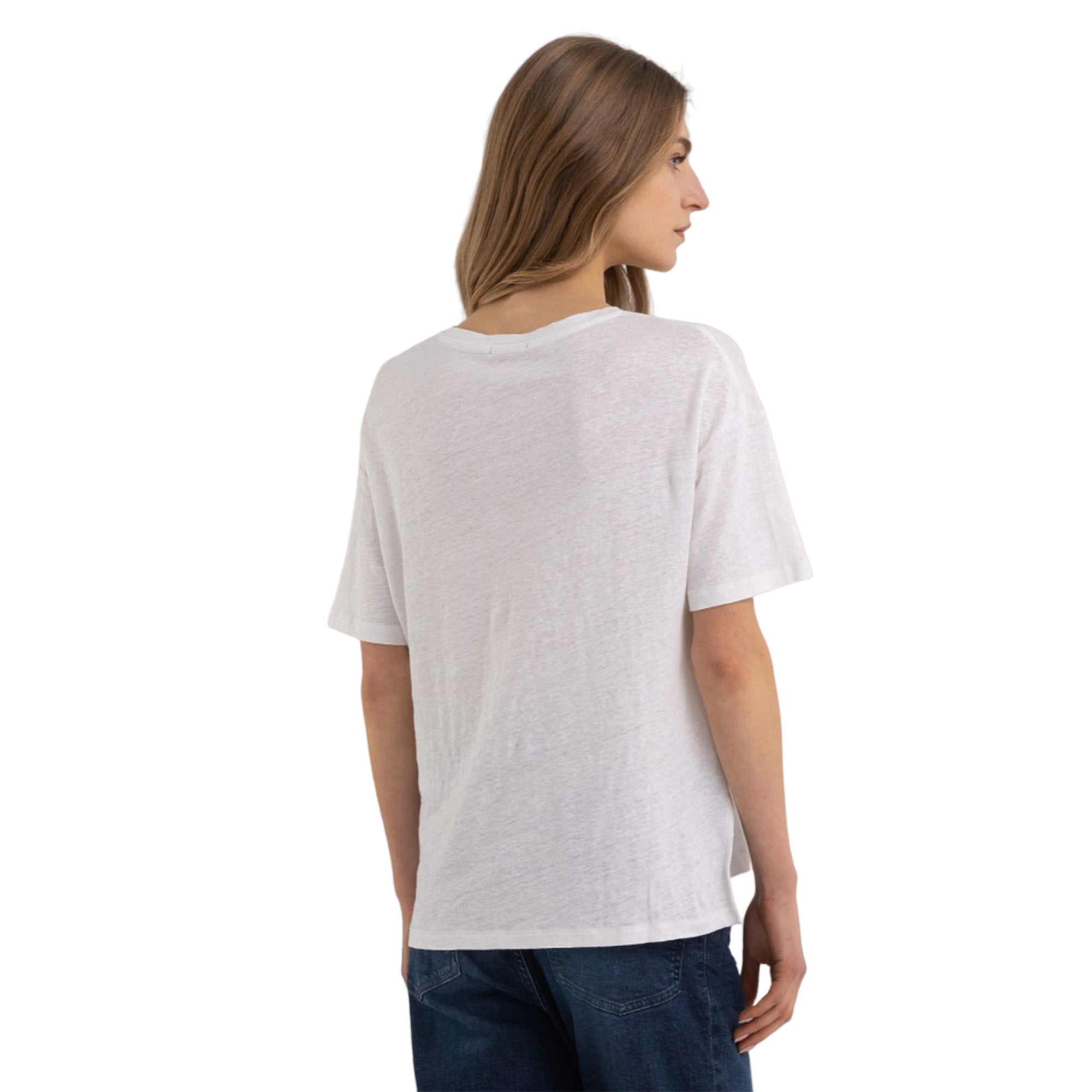 Replay Women's V-neck T-shirt in Stretch Linen