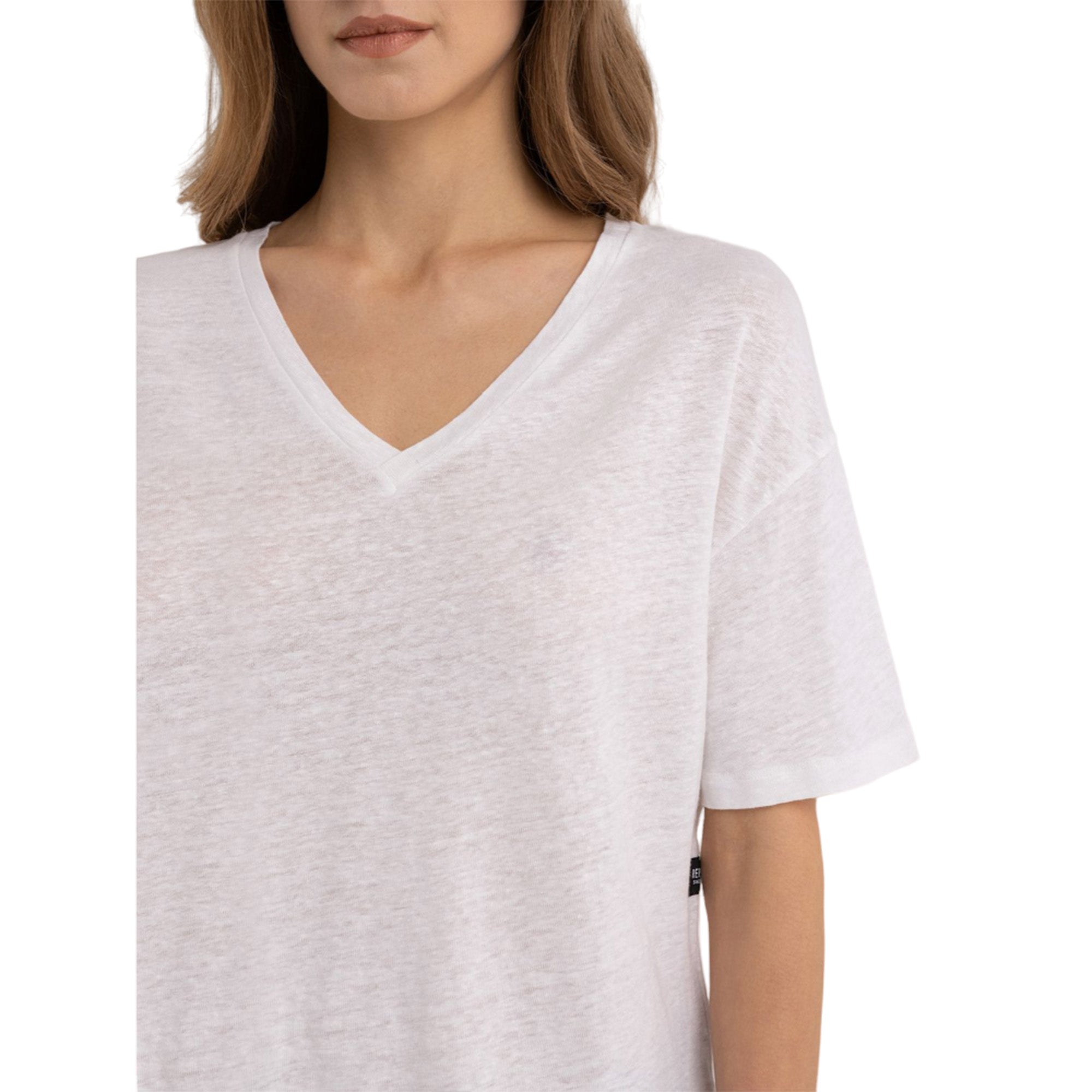 Replay Women's V-neck T-shirt in Stretch Linen