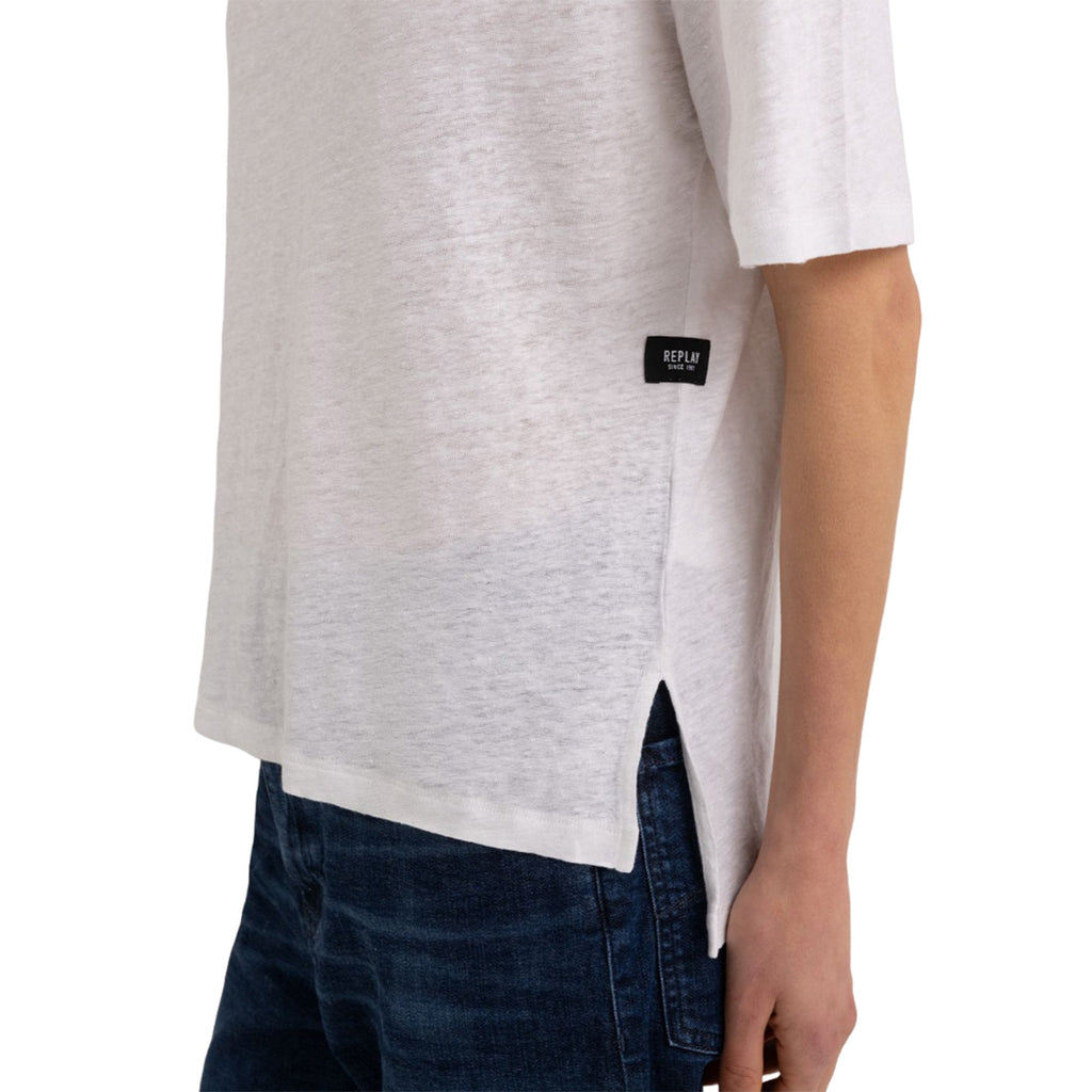 Replay Women's V-neck T-shirt in Stretch Linen