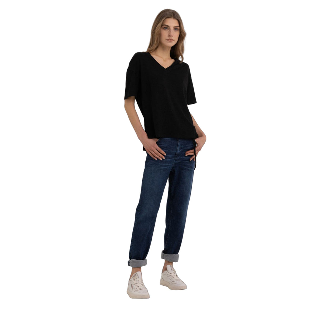 Replay Women's V-neck T-shirt in Stretch Linen