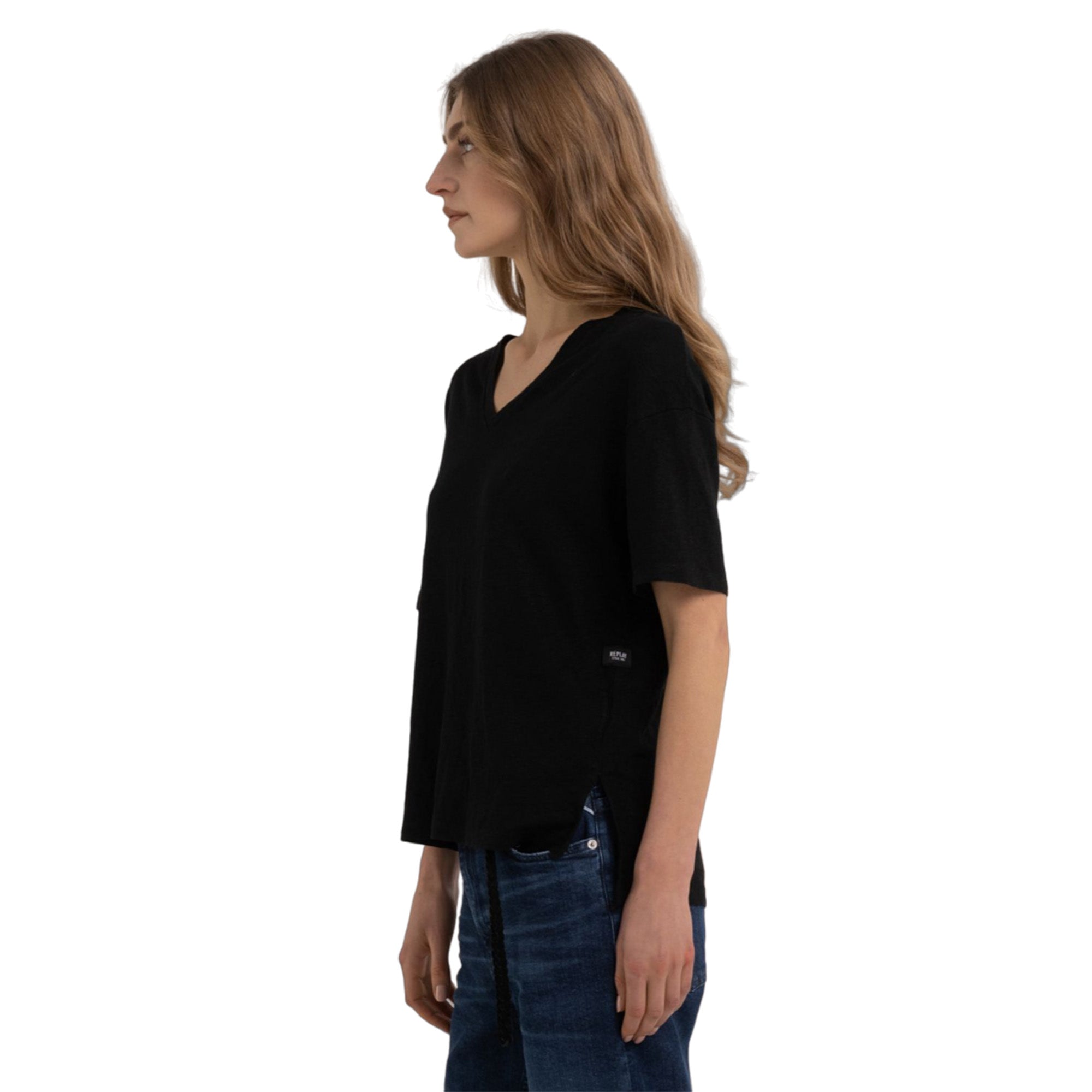 Replay Women's V-neck T-shirt in Stretch Linen