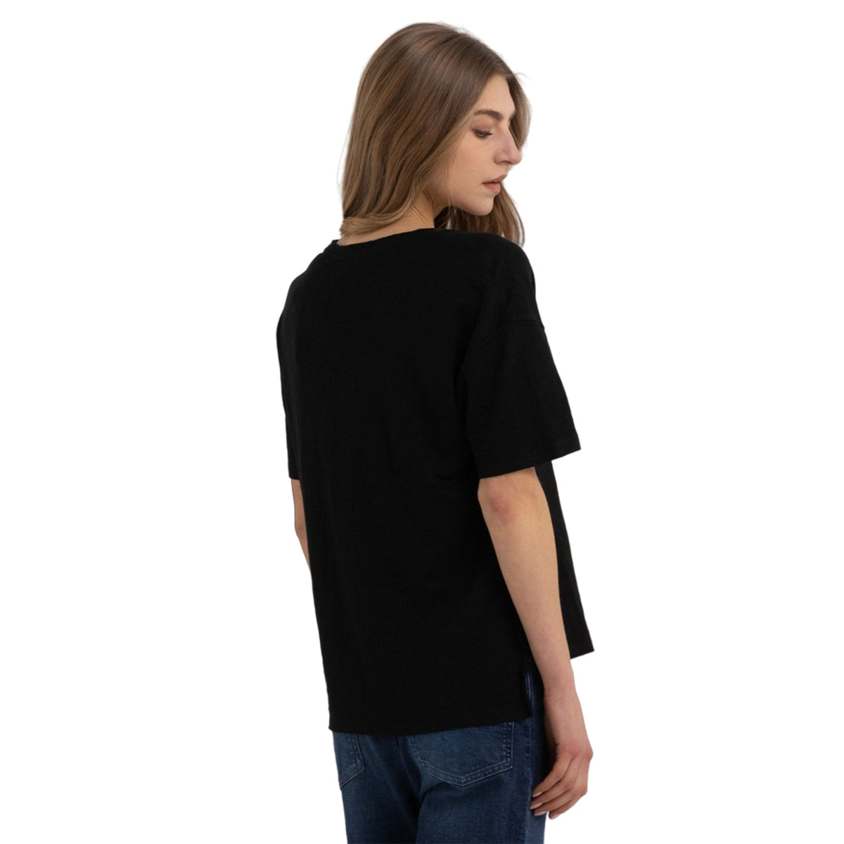 Replay Women's V-neck T-shirt in Stretch Linen