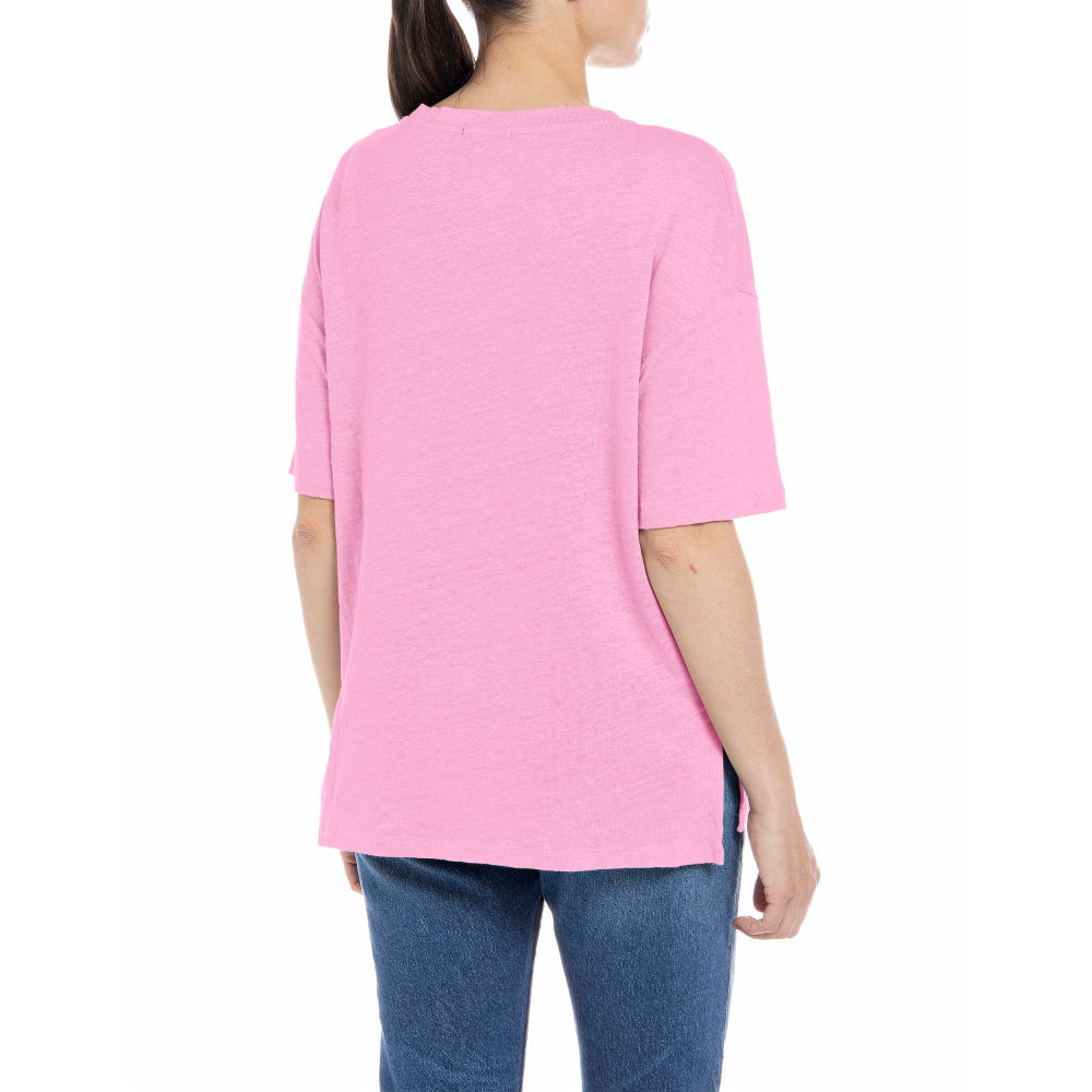 Replay Women's V-neck T-shirt in Stretch Linen