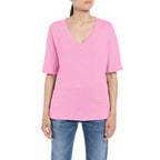 Replay Women's V-neck T-shirt in Stretch Linen